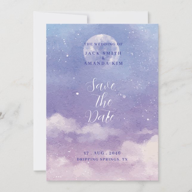 Convites Casamento Watercolor Roman Moonlight Salve a data (Frente)