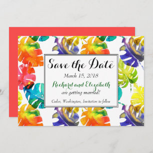 Convites Casamento Watercolor Tropical Leaves Salve a Data