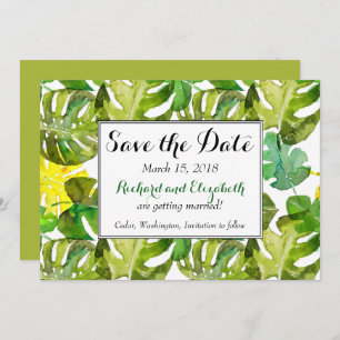 Convites Casamento Watercolor Tropical Leaves Salve a Data