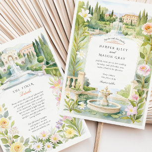 Convites Casamento Watercolor Villa d’Este Itália