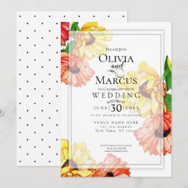 Convites Casamento | Watercolor Yellow e Red Gerbera Daisy