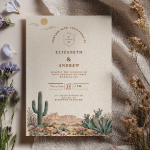 Convites Casamento Western Cacto Azul-Poeira