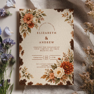 Convites Casamento Western de Couro Floral de Outono
