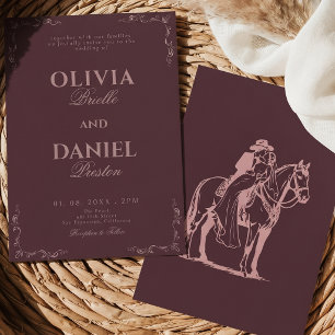 Convites Casamento Western Ride Burgundy Old Money