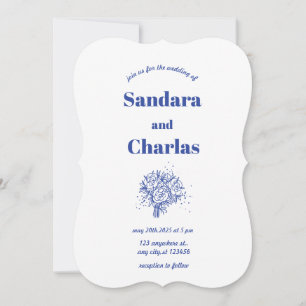Convites Casamento Whimsic simples e escrito à mão azul