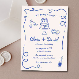 Convites Casamento Whimsical Azul Francês com Letra-Mão