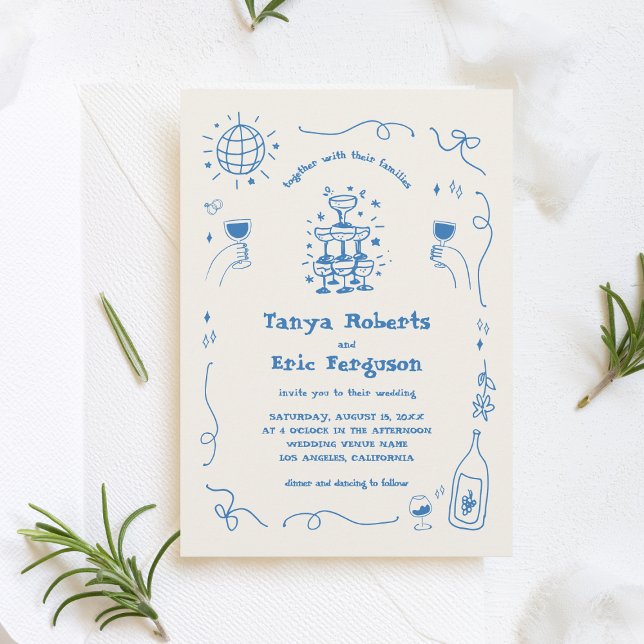 Convites Casamento Whimsical Com Campos De Champanhe Desenh (Criador carregado)