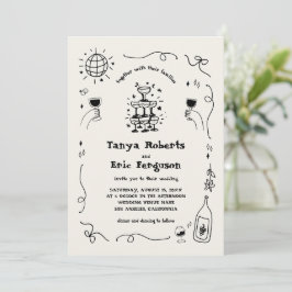 Convites Casamento Whimsical Com Campos De Champanhe Desenh