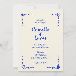 Convites Casamento Whimsical com Letra Azul