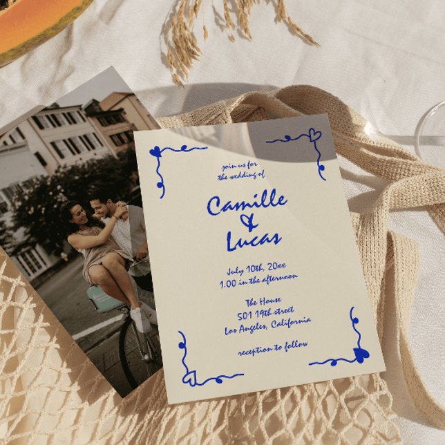 Convites Casamento Whimsical com Letra Azul (Criador carregado)
