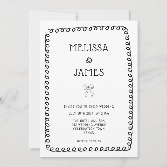 Convites Casamento Whimsical De Arco Desenhado À Mão (Frente)