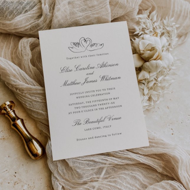 Convites Casamento Whimsical De Cisnes Ilustradas (Criador carregado)