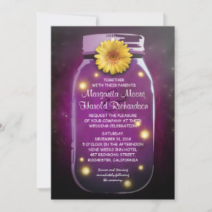 Convites Casamento Whimsical Fireflies & Purple Mason Jar