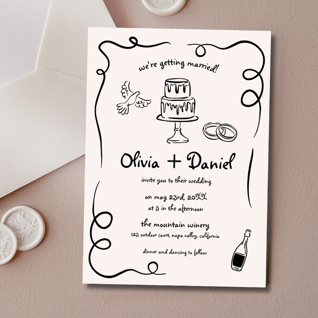 Convites Casamento Whimsical Francês Negra Francês com Dese (Criador carregado)