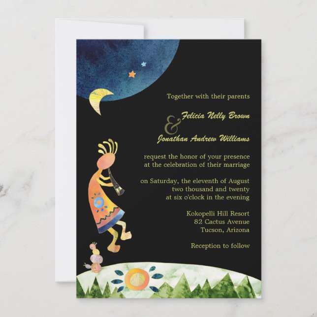 Convites Casamento Whimsical Kokopelli Southwest (Frente)
