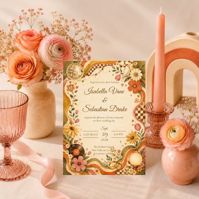 Convites Casamento Whimsical Retro Disco (Criador carregado)