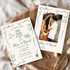 Convites Casamento Whimsical Verde Com Foto Vintage Desenha