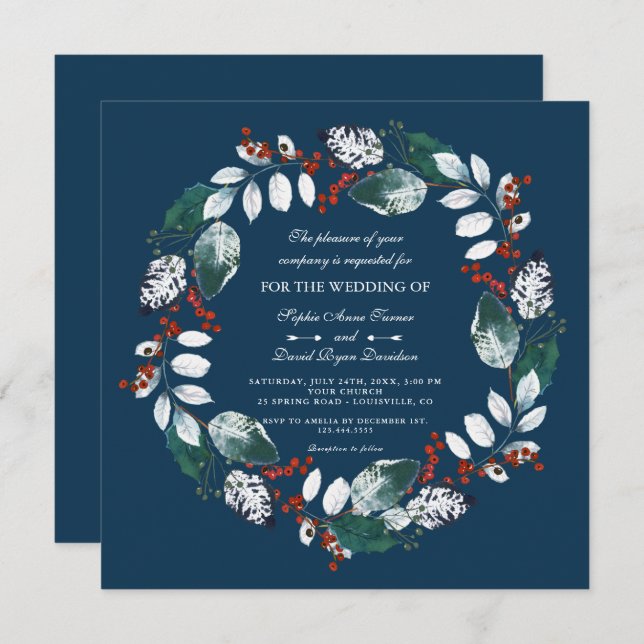 Convites Casamento Whimsical Winter Wreath (Frente/Verso)