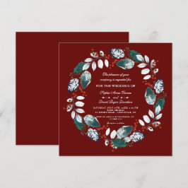 Convites Casamento Whimsical Winter Wreath Burgundy