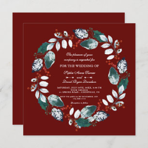 Convites Casamento Whimsical Winter Wreath Burgundy