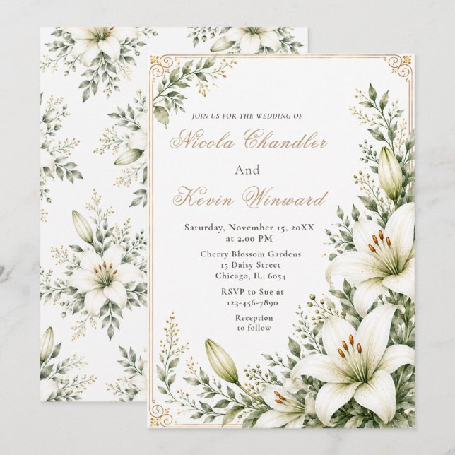 Convites Casamento White Lily (Frente/Verso)