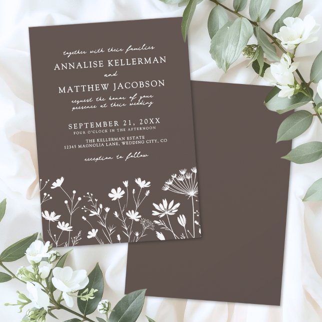 Convites Casamento Wildflower Brown (Wildflower Brown Wedding Invitation)