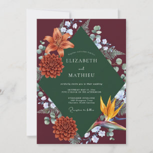 Convites Casamento Wine Tropical Dahlia