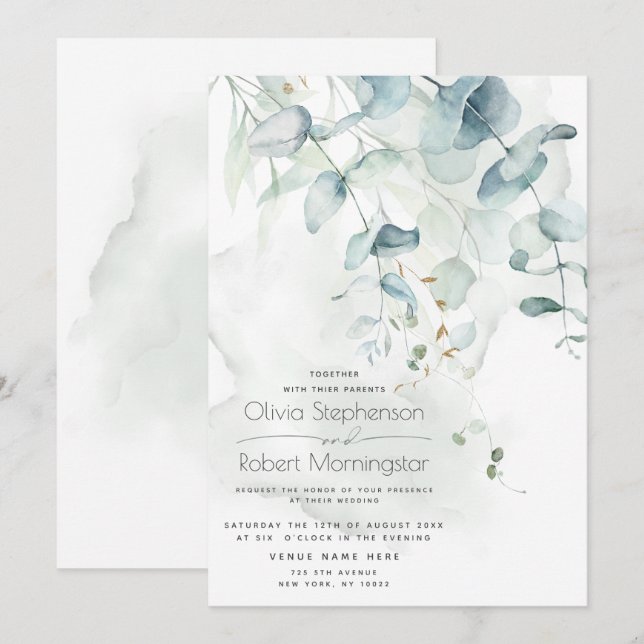 Convites Casamento | Woodland Greenery Boho Eucalyptus Invi (Frente/Verso)