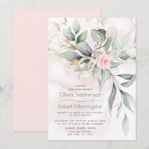 Convites Casamento  Woodland Greenery Boho Pink Rose