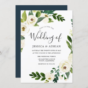 Convites Casamento Wreath White Flower Green Leaf Invite