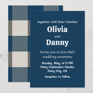 Convites Casamento Xadrez Búfalo Branco Cinza Azul
