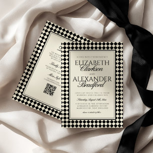 Convites Casamento Xadrez Diamante Retro Dinheiro Antigo