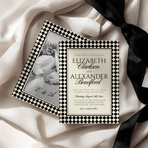 Convites Casamento Xadrez Diamante Retro Dinheiro Antigo