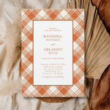 Casamento Xadrez Gingham Laranja Rústico Abafado