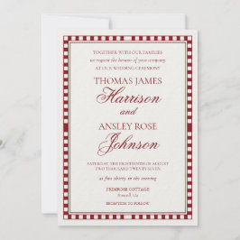 Convites Casamento Xadrez Harlequim Merlot Vermelho