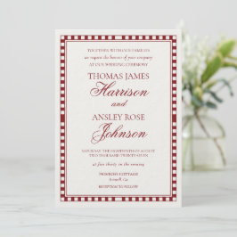 Convites Casamento Xadrez Harlequim Merlot Vermelho