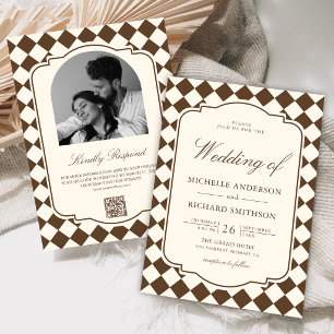 Convites Casamento Xadrez Marrom Marfim Dinheiro Antigo