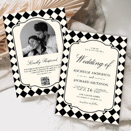 Convites Casamento Xadrez Preto Marfim Dinheiro Antigo Vint