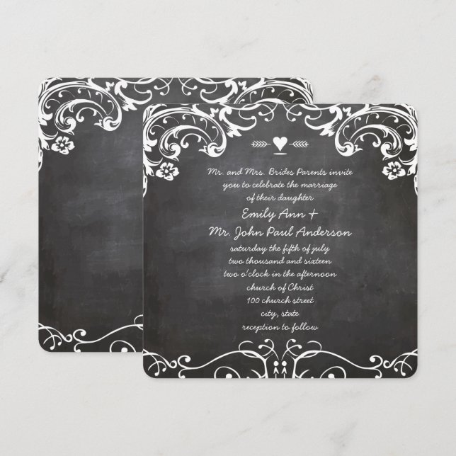 Convites Casamentos com Tipografia de Quadro Negro (Frente/Verso)