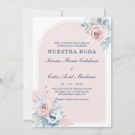 Convites Casamentos em azul empoeirado e rosa rubor
