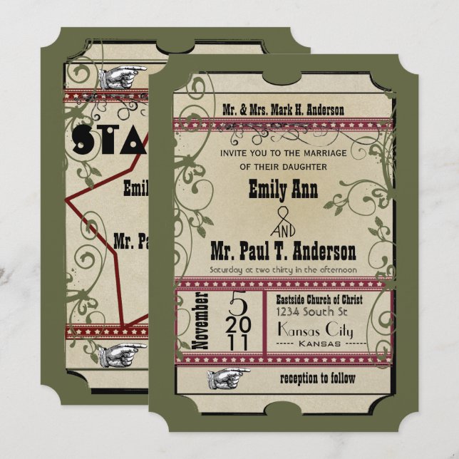 Convites Casamentos Texturizados de Playbill com Borgonha e (Frente/Verso)