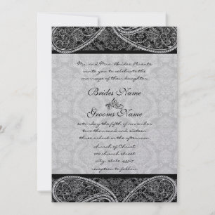 Convites Casamentos Vintage Paisley Preto Damask