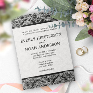 Convites Casamentos Vintage Paisley Preto Damask