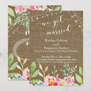 Convites Casamos em Burlap com Flores e Luzes