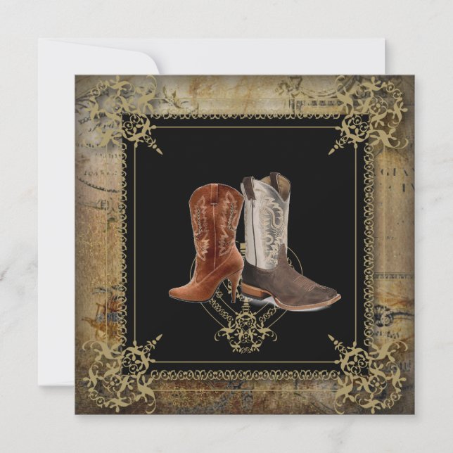 Convites casando botas de cowboy ocidental casamento (Frente)