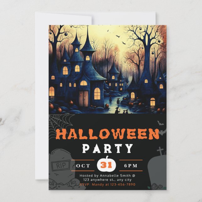 Convites Casas Assombradas da Cidade Aboboras Halloween (Frente)