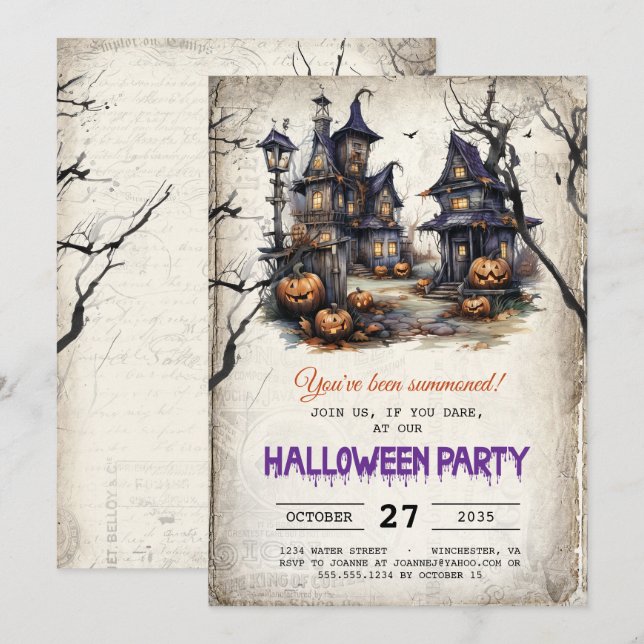 Convites Casas Assombradas Festa de Halloween Spooky (Frente/Verso)