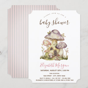 Convites Casas de Cogumelo Listras Rosa Baby Shower  