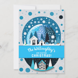 Convites Casas de Inverno Azul e Branco em Globo de Neve