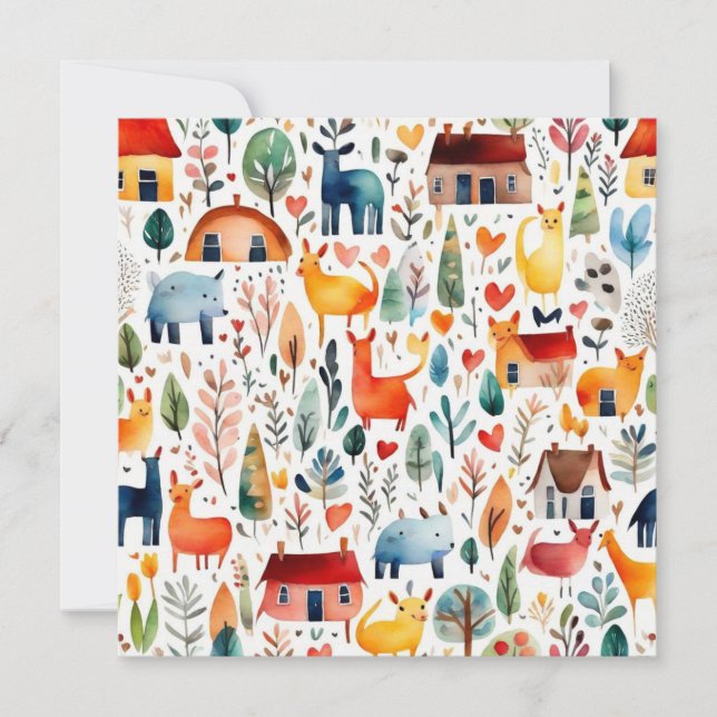 Convites Casas vermelhas e casas Folha de Papel (Frente)